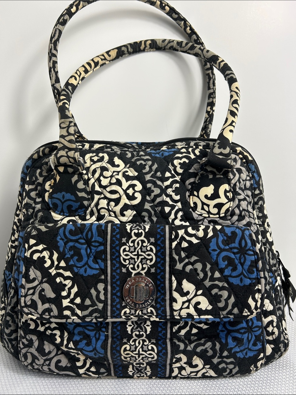 Vera Bradley Canterberry Cobalt Dome Turn Lock Front Closure Blue Black Handbag